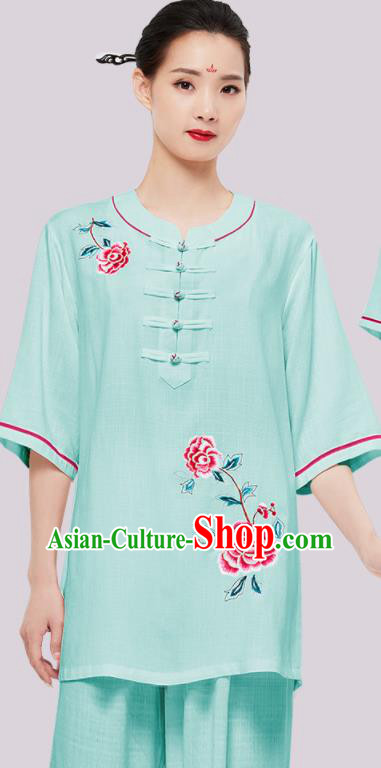 Chinese Tai Chi Clothing Kung Fu Painting Rose Green Uniforms Wushu Competition Garment Costumes Martial Arts Clothing