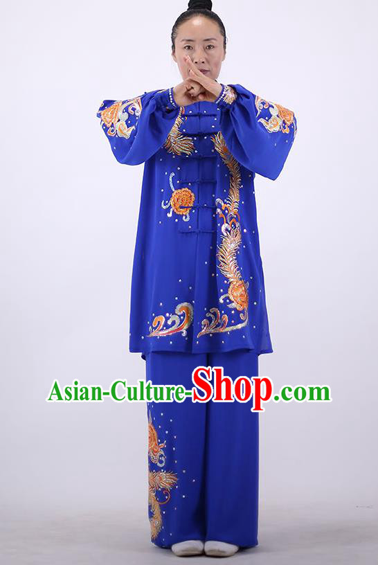 China Tai Chi Uniforms Wushu Group Competition Clothing Martial Arts Embroidered Royalblue Outfits Kung Fu Performance Costumes