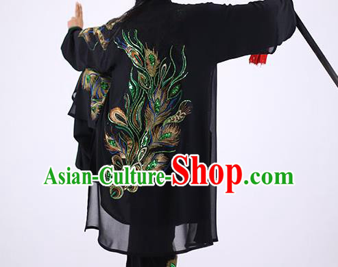China Wushu Competition Outfits Kung Fu Black Costumes Tai Chi Group Performance Uniforms Martial Arts Clothing