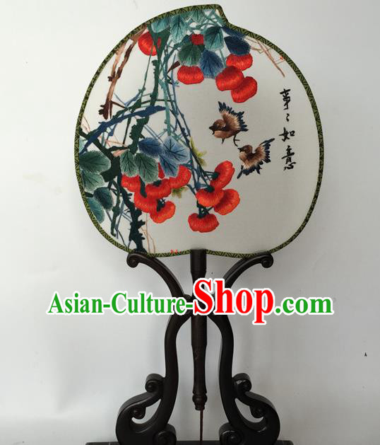 China Traditional Hanfu Fan Classical Cheongsam Dance Fans Suzhou Embroidered Palace Fan Peach Shape Silk Fan
