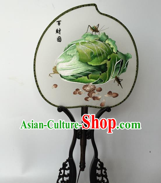 China Peach Shape Silk Fan Traditional Hanfu Fan Classical Cheongsam Dance Fans Suzhou Embroidery Cabbage Palace Fan