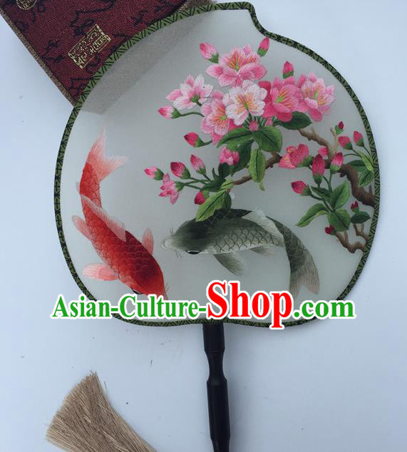 China Traditional Hanfu Fan Classical Cheongsam Dance Fans Suzhou Embroidery Begonia Fish Palace Fan Handmade Peach Shape Silk Fan