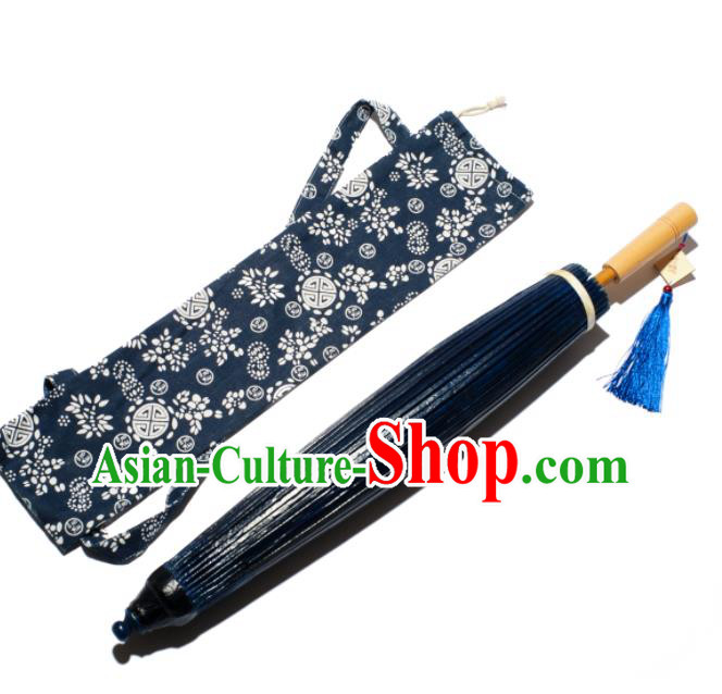 China Classical Umbrella Deep Blue Paper Umbrella Handmade Oil Paper Umbrella Traditional Dance Umbrellas