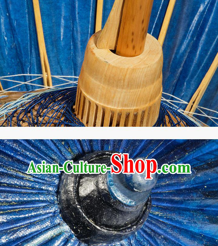 China Classical Umbrella Deep Blue Paper Umbrella Handmade Oil Paper Umbrella Traditional Dance Umbrellas