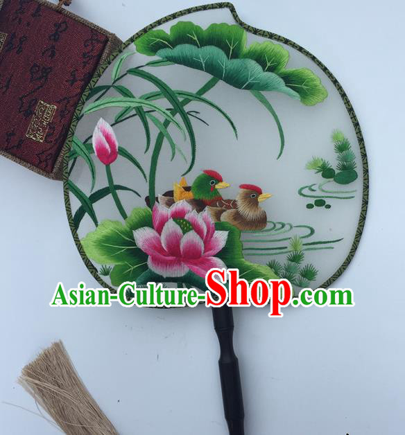 China Suzhou Embroidery Lotus Silk Fan Handmade Peach Shape Fan Traditional Palace Fan Classical Cheongsam Dance Fans
