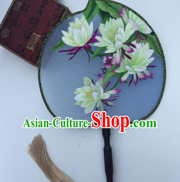 China Handmade Peach Shape Fan Traditional Palace Fan Classical Cheongsam Dance Fans Suzhou Embroidery Epiphyllum Silk Fan