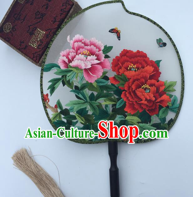 China Suzhou Embroidery Peony Fan Handmade White Silk Peach Shape Fan Traditional Cheongsam Palace Fan Classical Dance Fans