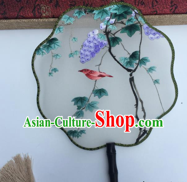 China Handmade Silk Fans Vintage Double Sided Embroidered Fan Suzhou Embroidery Grape Fan Traditional Cultural Dance Fan