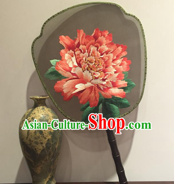 China Vintage Silk Fan Handmade Suzhou Embroidery Peony Palace Fan Ancient Hanfu Fans Traditional Court Dance Fan