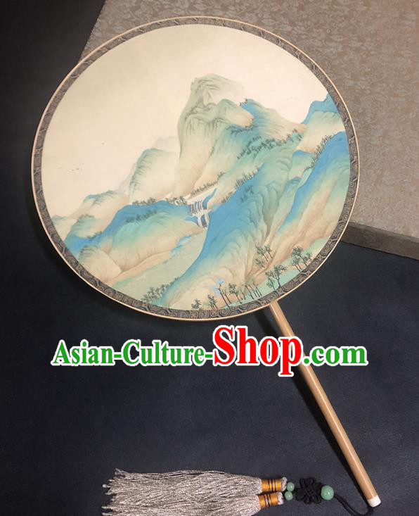 China Traditional Ming Dynasty Silk Fan Vintage Palace Fan Handmade Painting Landscape Fan Ancient Hanfu Circular Fans