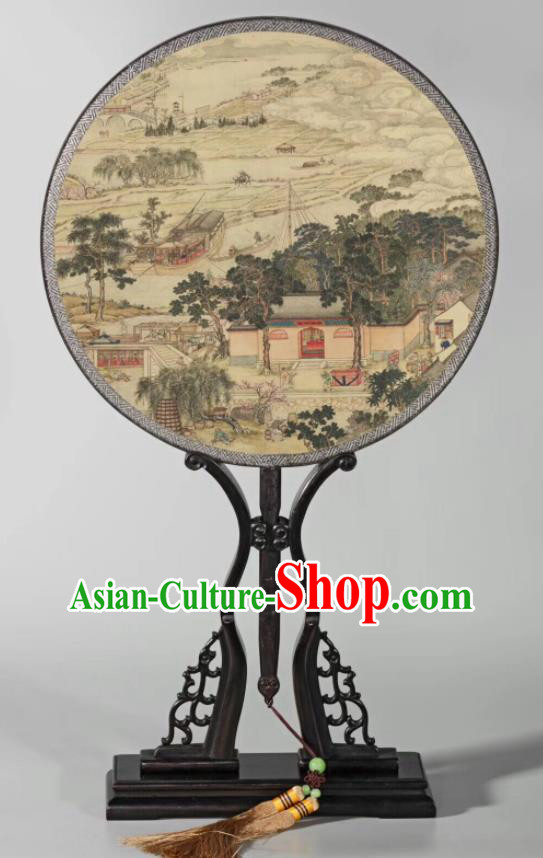 China Ancient Princess Fans Traditional Hanfu Round Fan Vintage Suzhou Palace Fan Handmade Ink Painting Silk Fan