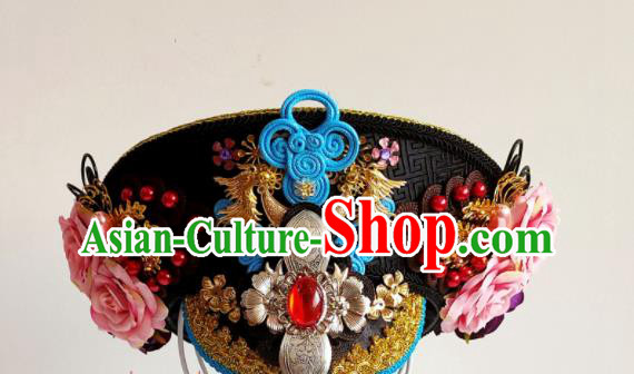 China Ancient Imperial Consort Hair Crown Traditional Drama Court Hair Accessories Qing Dynasty Palace Beauty Zhen Huan Hat Headdress