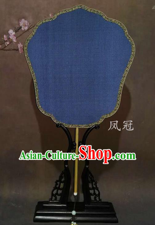 China Ancient Court Phoenix Coronet Fan Traditional Hanfu Fan Vintage Blue Silk Fan Handmade Suzhou Palace Fan
