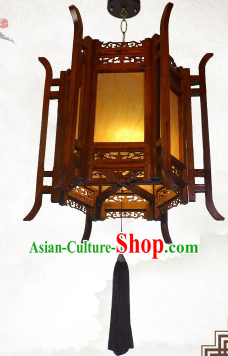 China Classical Lanterns Handmade Hexagon Palace Lantern Wood Lamp Traditional Festival Hanging Lantern