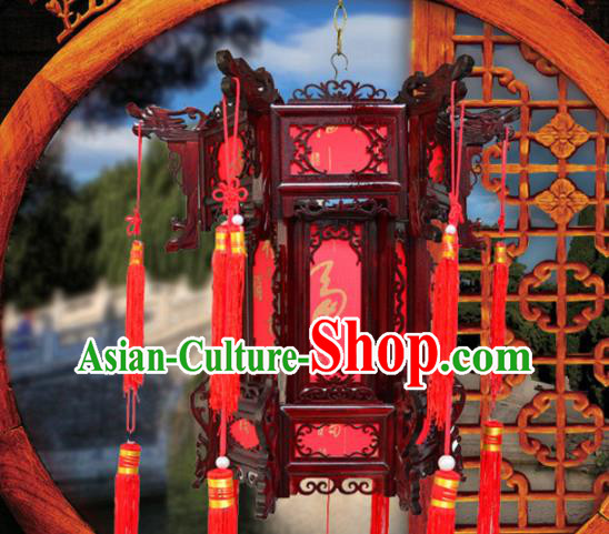 China Classical Lanterns Handmade Hexagon Palace Lantern Wood Lamp Traditional Red Hanging Lantern