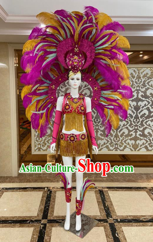 Miami Deluxe Rosy Feathers Wings and Headdress Brazilian Carnival Props Professional Samba Dance Clothing