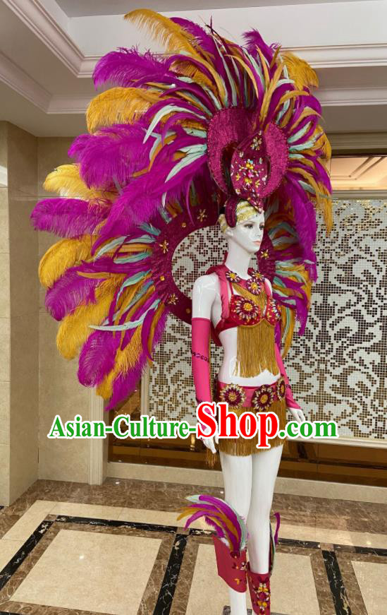 Miami Deluxe Rosy Feathers Wings and Headdress Brazilian Carnival Props Professional Samba Dance Clothing