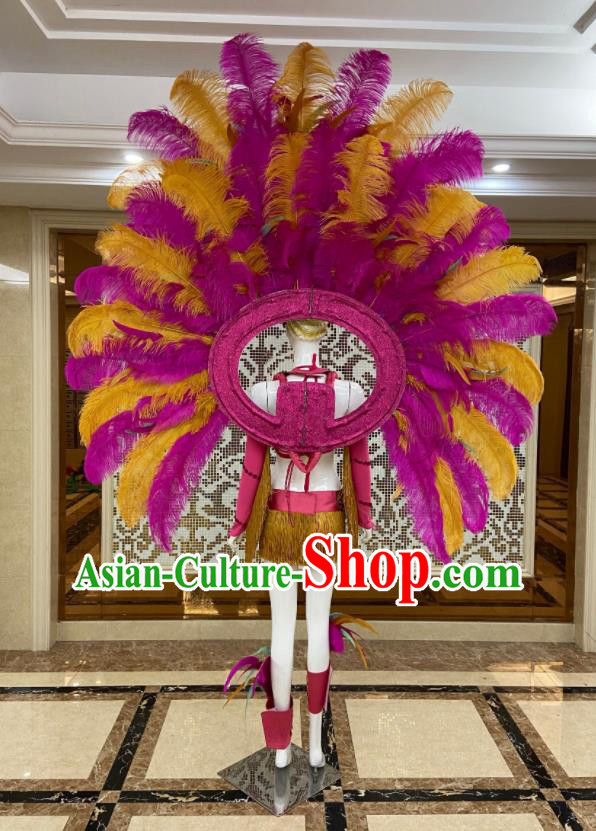 Miami Deluxe Rosy Feathers Wings and Headdress Brazilian Carnival Props Professional Samba Dance Clothing