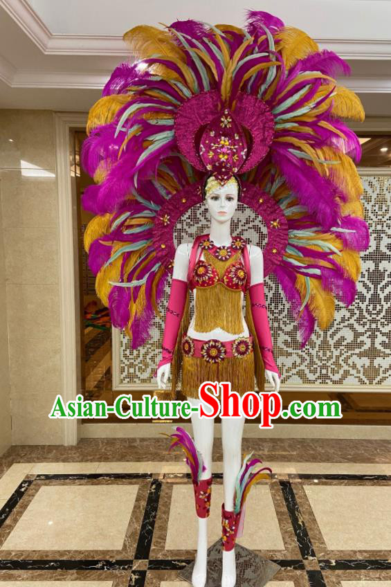 Miami Deluxe Rosy Feathers Wings and Headdress Brazilian Carnival Props Professional Samba Dance Clothing