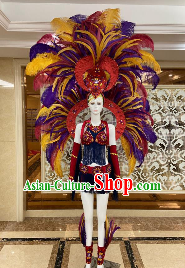 Professional Samba Dance Clothing Miami Deluxe Feathers Wings and Headdress Brazilian Carnival Props