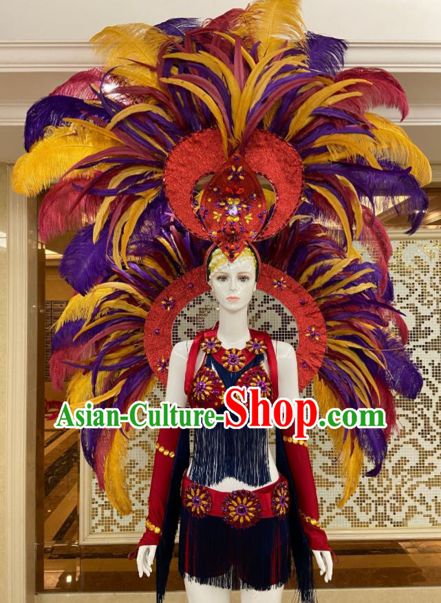 Professional Samba Dance Clothing Miami Deluxe Feathers Wings and Headdress Brazilian Carnival Props