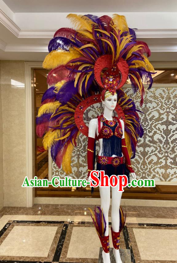 Professional Samba Dance Clothing Miami Deluxe Feathers Wings and Headdress Brazilian Carnival Props