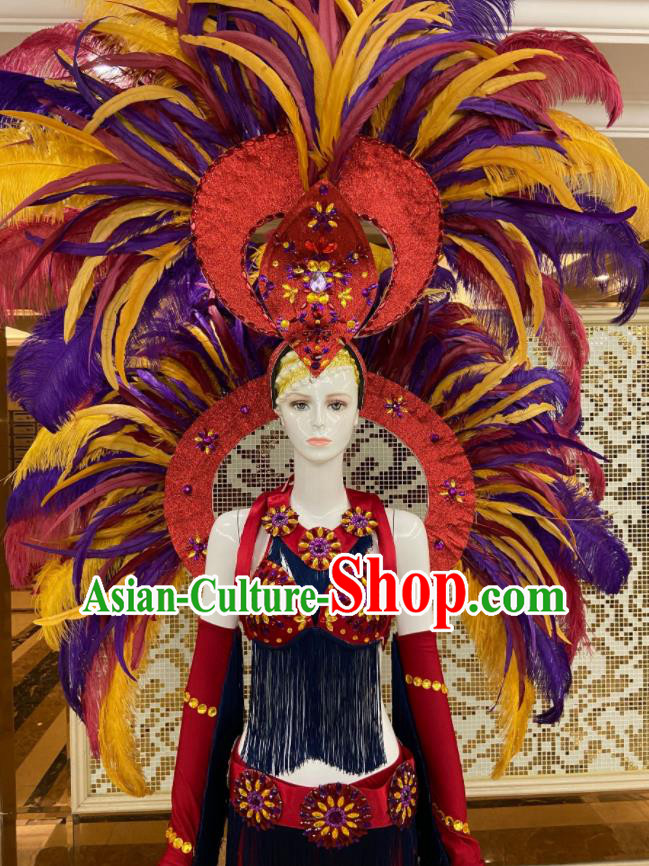 Professional Samba Dance Clothing Miami Deluxe Feathers Wings and Headdress Brazilian Carnival Props