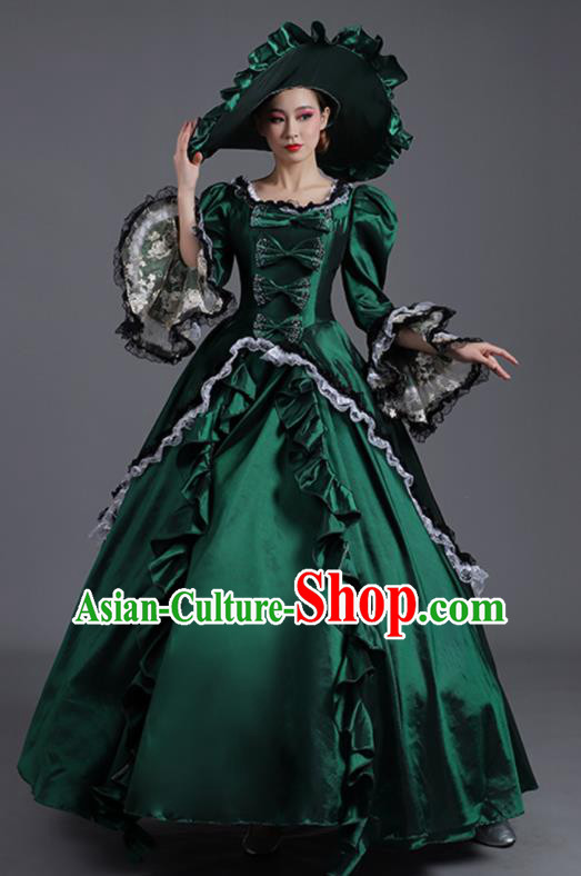 Custom European Royal Princess Green Full Dress Western Style Clothes Europe Vintage Garment Costume Stage Performance Fashion