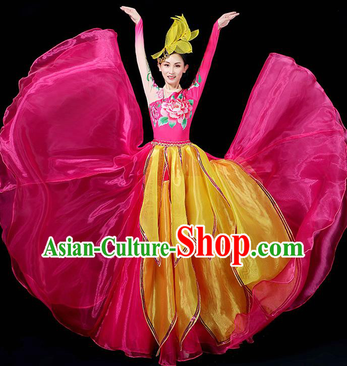 Professional China Spring Festival Gala Opening Dance Rosy Dress Woman Modern Dance Fashion Lotus Dance Garment Clothing