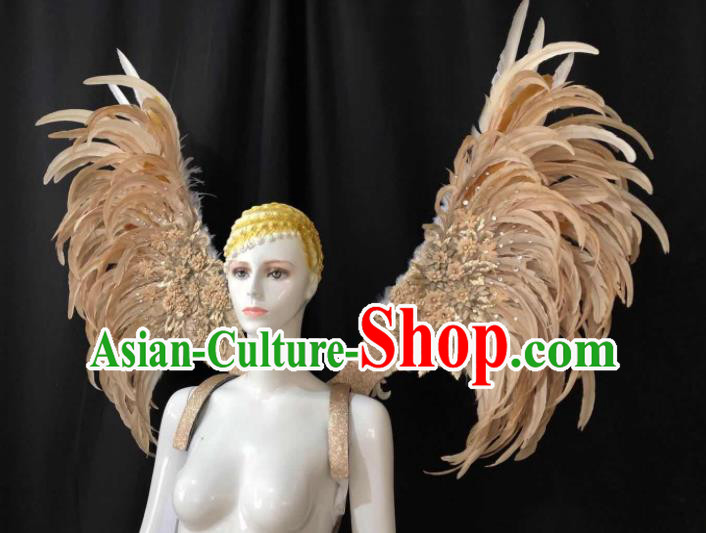 Professional Brazilian Carnival Catwalks Props Opening Dance Angel Wings Miami Deluxe Khaki Feathers Back Accessories