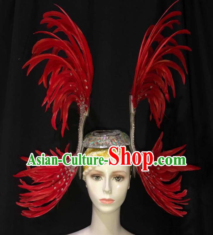 Handmade Stage Show Royal Crown Halloween Cosplay Giant Headpiece Samba Dance Hair Accessories Rio Carnival Red Feather Headwear