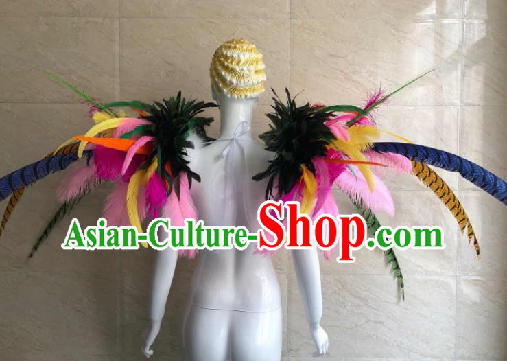 Professional Brazilian Carnival Catwalks Props Opening Dance Clothing Miami Deluxe Feathers Shoulder Accessories
