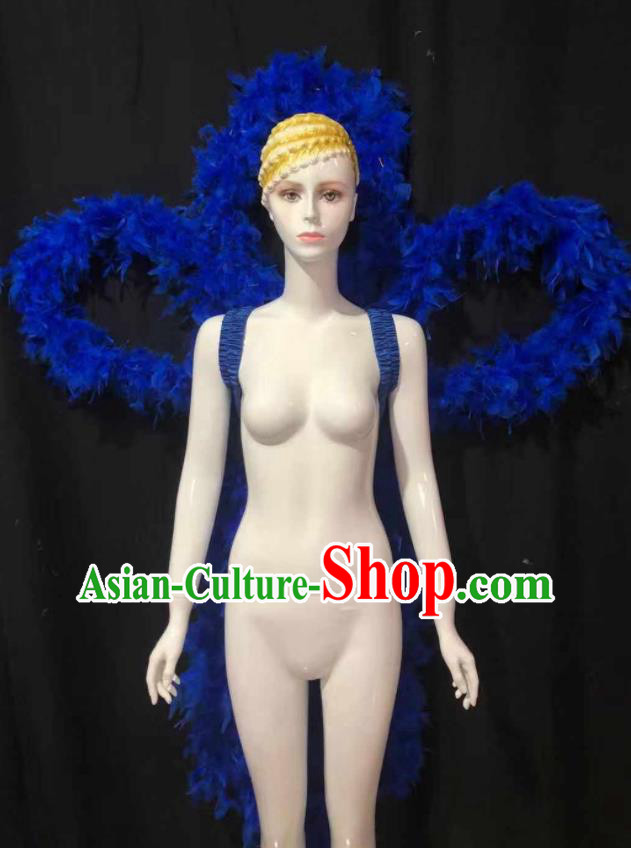 Professional Samba Dance Royalblue Feathers Decorations Catwalks Deluxe Butterfly Wings Back Accessories Brazilian Carnival Parade Props