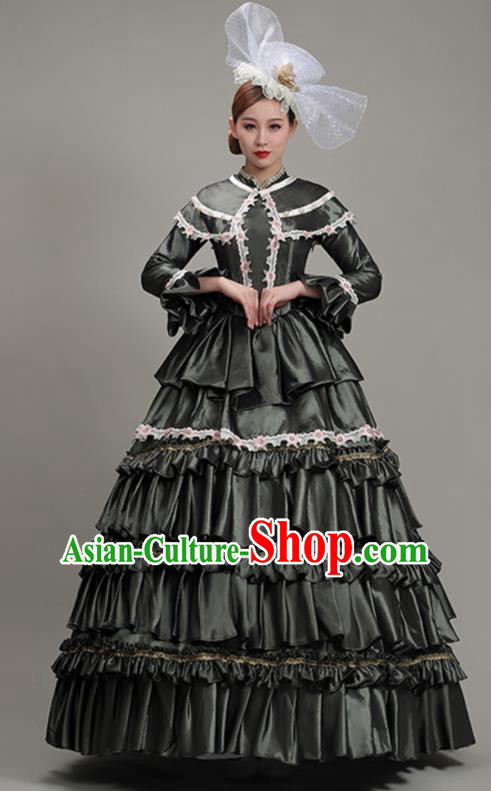 Custom Europe Noble Woman Fashion European Stage Performance Clothing Western Court Deep Grey Dress Vintage Garment Costume