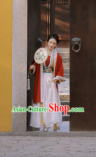China Ancient Song Dynasty Young Woman Historical Clothing Traditional Hanfu Dress Garment Costumes