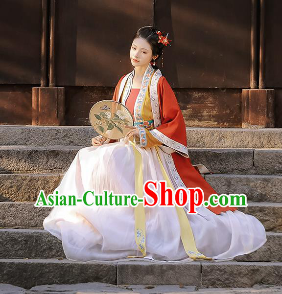 China Ancient Song Dynasty Young Woman Historical Clothing Traditional Hanfu Dress Garment Costumes