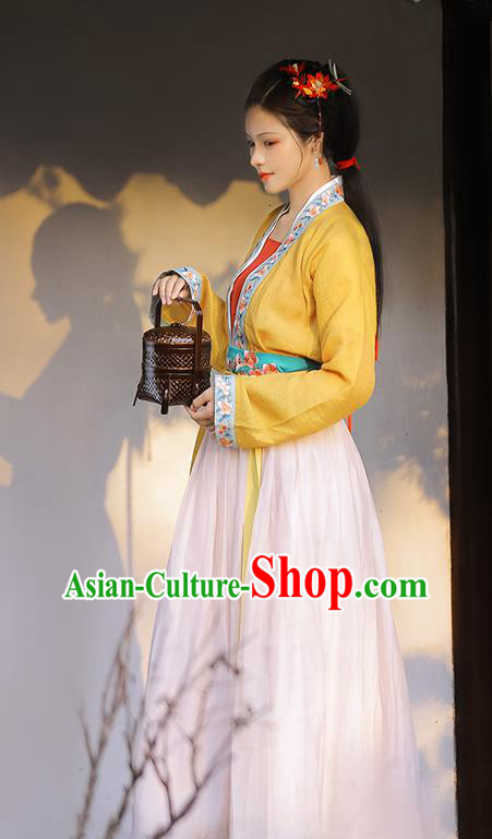 China Ancient Song Dynasty Young Woman Historical Clothing Traditional Hanfu Dress Garment Costumes