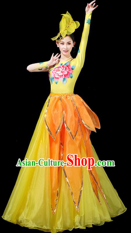Professional China Lotus Dance Garment Clothing Spring Festival Gala Opening Dance Yellow Dress Woman Modern Dance Fashion