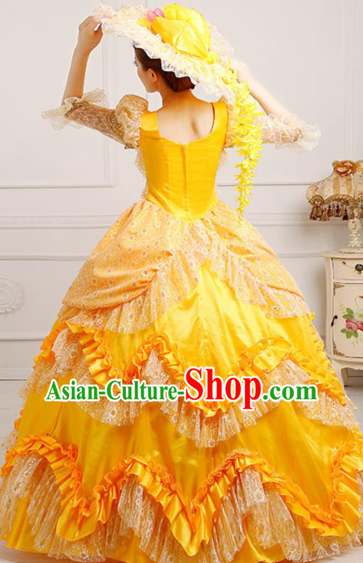 Custom Europe Court Clothing European Woman Yellow Full Dress Western Vintage Fashion Middle Age Royal Countess Dress