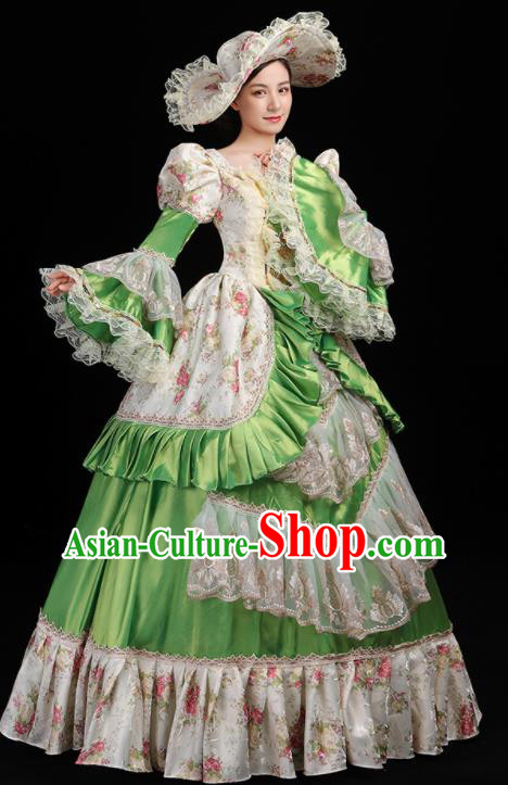 Custom Europe Noble Lady Clothing European Medieval Green Full Dress Opera Performance Vintage Fashion Western Woman Catwalks Dress