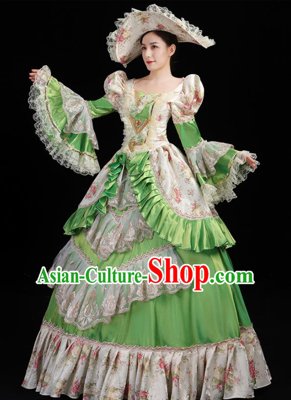 Custom Europe Noble Lady Clothing European Medieval Green Full Dress Opera Performance Vintage Fashion Western Woman Catwalks Dress