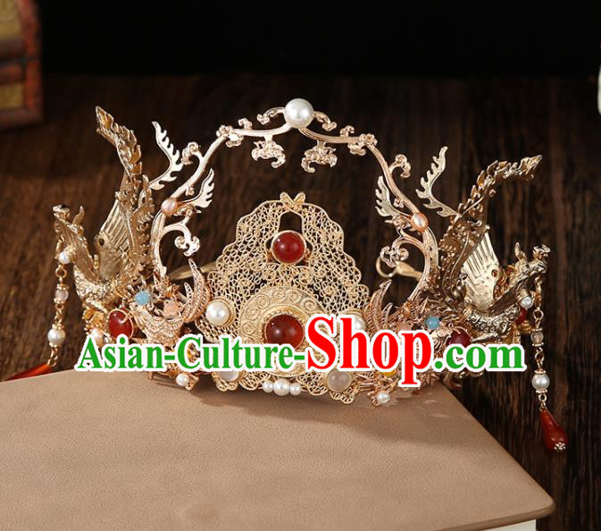 Chinese Ancient Empress Gems Hair Crown Classical Wedding Phoenix Coronet Handmade Ming Dynasty Headpiece Traditional Hanfu Hair Accessories