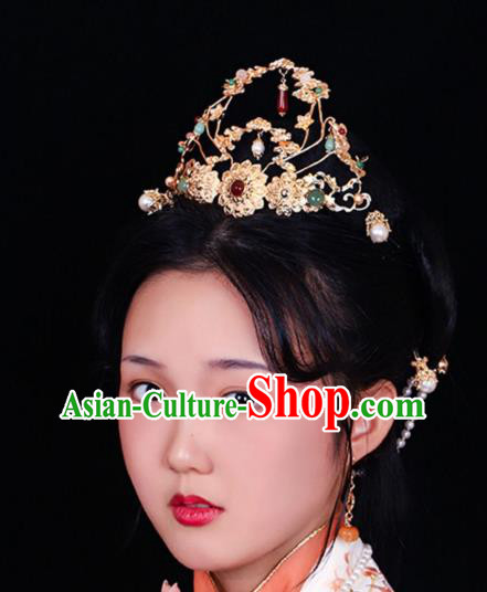Chinese Classical Wedding Hair Crown Handmade Song Dynasty Headdress Traditional Hanfu Hair Accessories Ancient Princess Headpiece