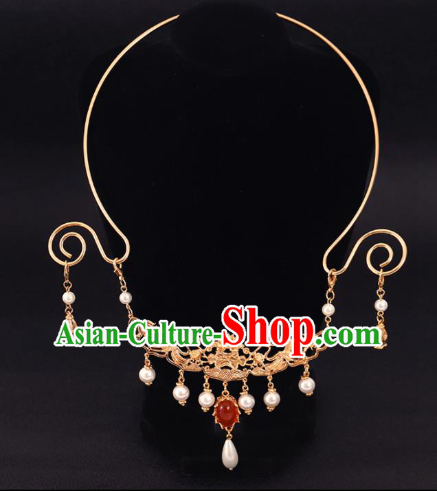 Chinese Handmade Wedding Golden Necklace Pendant Classical Jewelry Accessories Ming Dynasty Princess Necklet