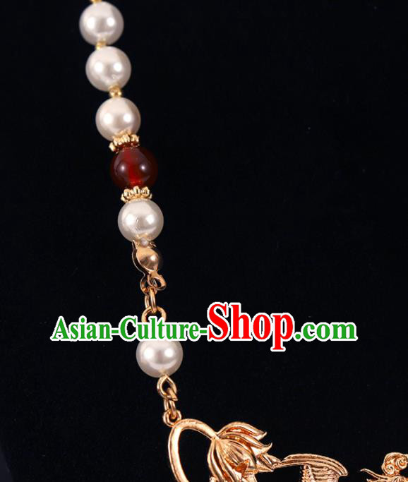 Chinese Handmade Wedding Golden Necklace Pendant Classical Jewelry Accessories Ming Dynasty Princess Necklet