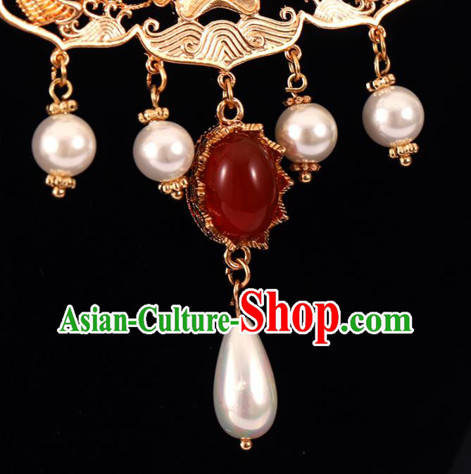 Chinese Handmade Wedding Golden Necklace Pendant Classical Jewelry Accessories Ming Dynasty Princess Necklet