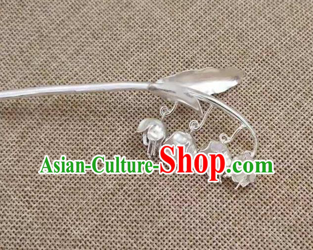 Chinese Classical Hair Stick Cheongsam Headpiece Traditional Hair Accessories Handmade Silver Convallaria Hairpin