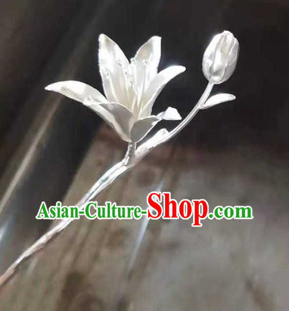 Chinese Traditional Hair Accessories Handmade Silver Mangnolia Hairpin Classical Hair Stick Cheongsam Headpiece