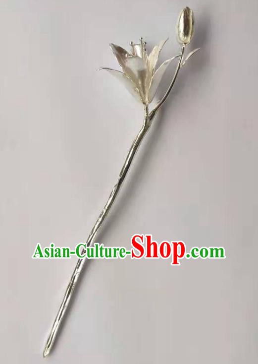 Chinese Traditional Hair Accessories Handmade Silver Mangnolia Hairpin Classical Hair Stick Cheongsam Headpiece