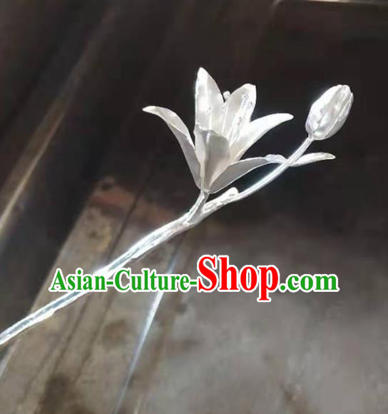 Chinese Traditional Hair Accessories Handmade Silver Mangnolia Hairpin Classical Hair Stick Cheongsam Headpiece